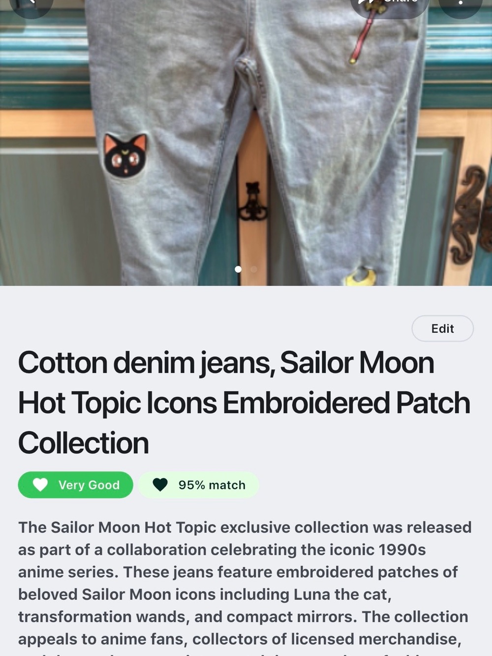 Sailor Moon Women's Boyfriend Jeans with Embroidered Character Patches - Picture 7 of 7